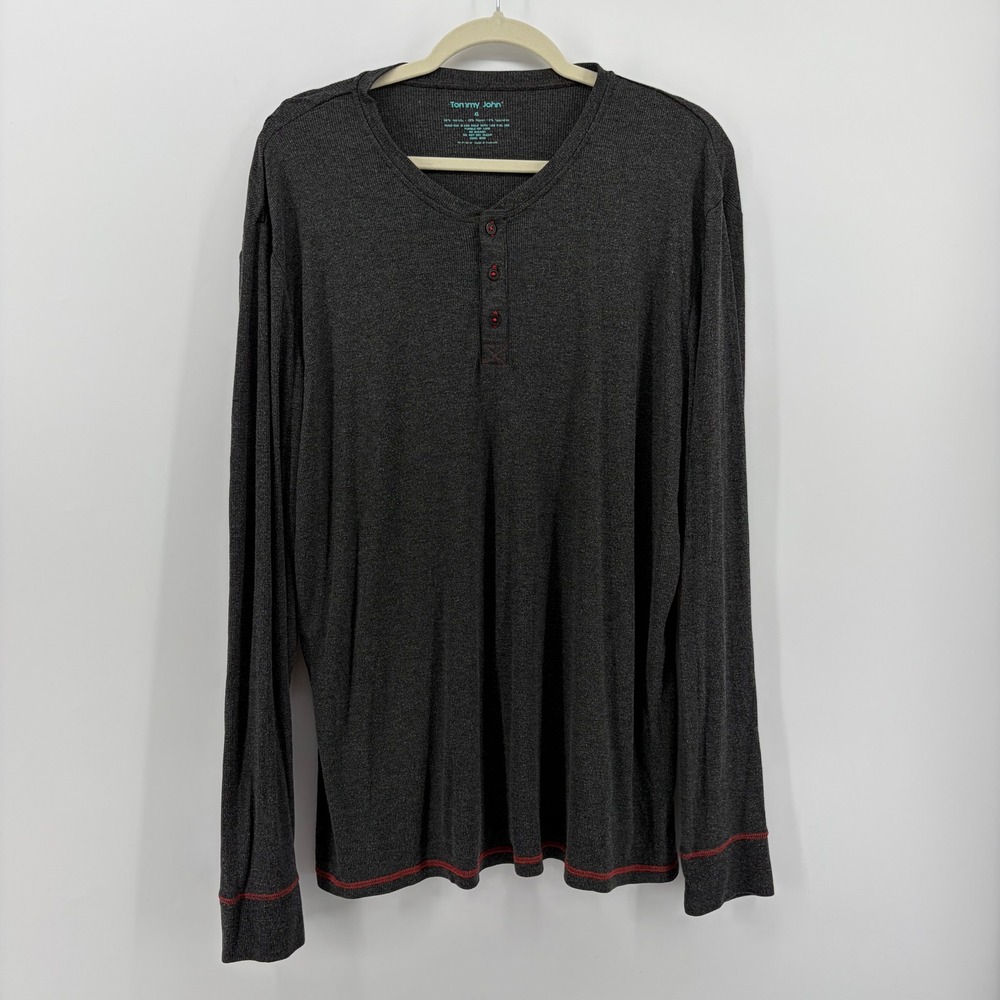 Tommy John Mens Long Sleeve Henley Shirt Charcoal‎ Gray XL Casual Comfortable